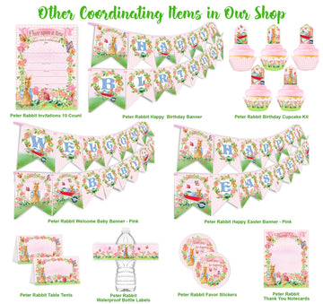 Peter Bottle Wraps - 20 Rabbit Water Bottle Labels - Peter And Rabbit Decorations - Pink Bottle