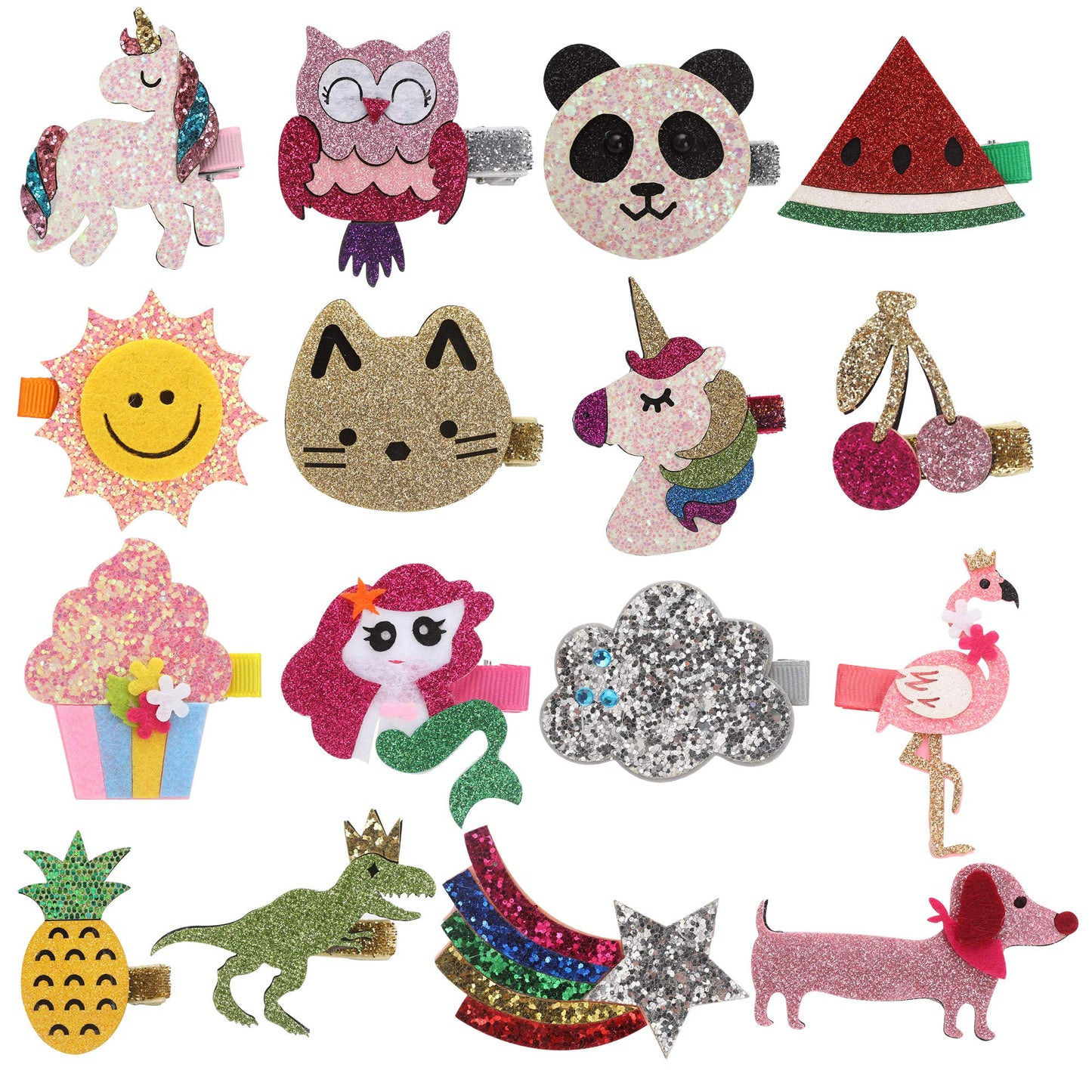 Insowni 16 Pack Glitter Cute Fruit Unicorn Panda Cat Owl Alligator Hair Clips Barrettes For Baby Girls Toddlers Kids