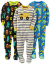 Simple Joys By Carter'S Baby Boys' 3-Pack Snug Fit Footed Cotton Pajamas, Black Monster/Blue Dinosaur/Grey Stripe, 4T
