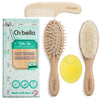 Chibello 4 Piece Wooden Baby Hair Brush And Comb Set Natural Goat Bristles Brush For Cradle Cap Treatment Wood Bristle Brush For