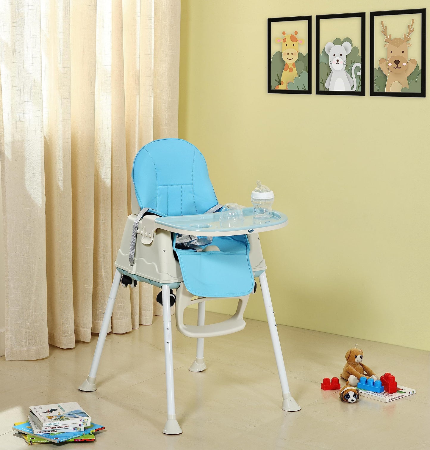 Amazon Brand - Supples 4-In-1 High Chair For Babies And Kids | Blue | Supports Up To 15 Kg Weight | Detachable & Portable | Safe