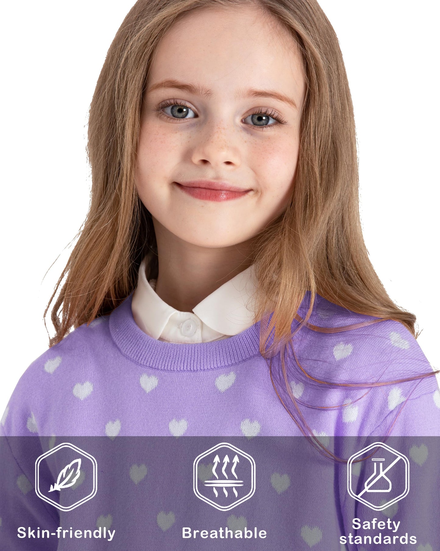 Boboyoyo Girls Sweaters Cotton Kids Heart Sweater Valentine Holiday Pullover Teen Clothes Crew Neck Knit Top Long Sleeve Purple