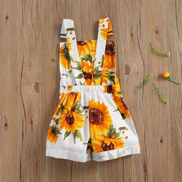 Ayalinggo Toddler Baby Girl Sunflower Print Overalls Shorts With Pocket Suspender Trousers Cute Summer Clothing Outfit (Sunflowe