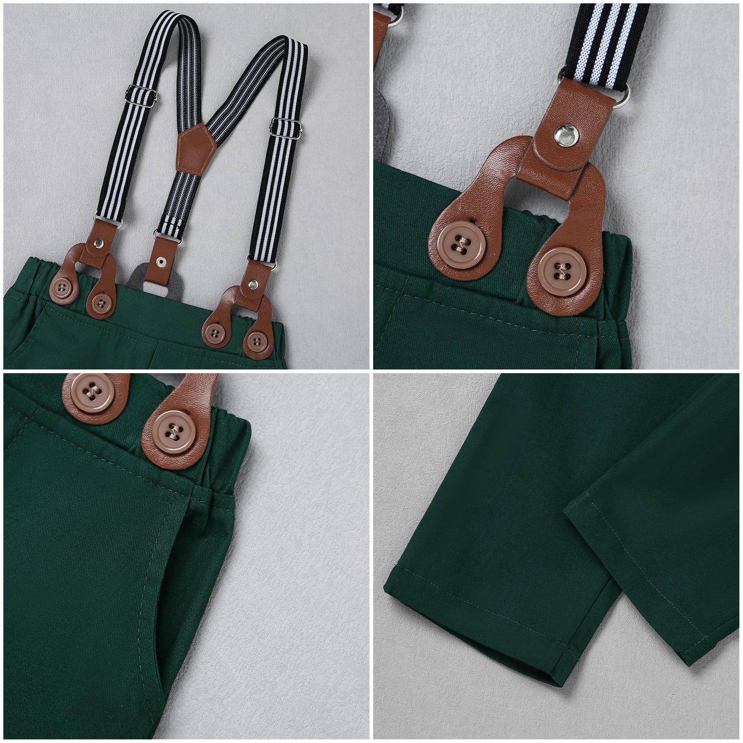 Disaur Toddler Boy Suits Gentleman Wedding Outfits,Formal Dress Shirt+Bowtie +Suspender Pants 12Months-5T(Green D,18-24M)