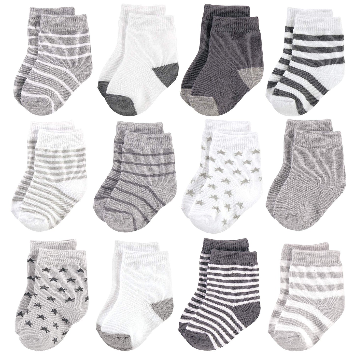 Hudson Baby Unisex Cotton Rich Newborn And Terry Socks, Gray White Star, 0-6 Months
