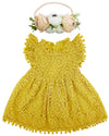 Bgfks Baby Girl Tutu Dress Elegant Lace Pom Pom Flutter Sleeve With Flower Headband Set(Mustard Yellow,18 Months)