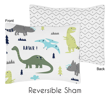 Navy Blue And Green Modern Dinosaur Boys Or Girls 5 Piece Toddler Bedding Comforter Sheet Set