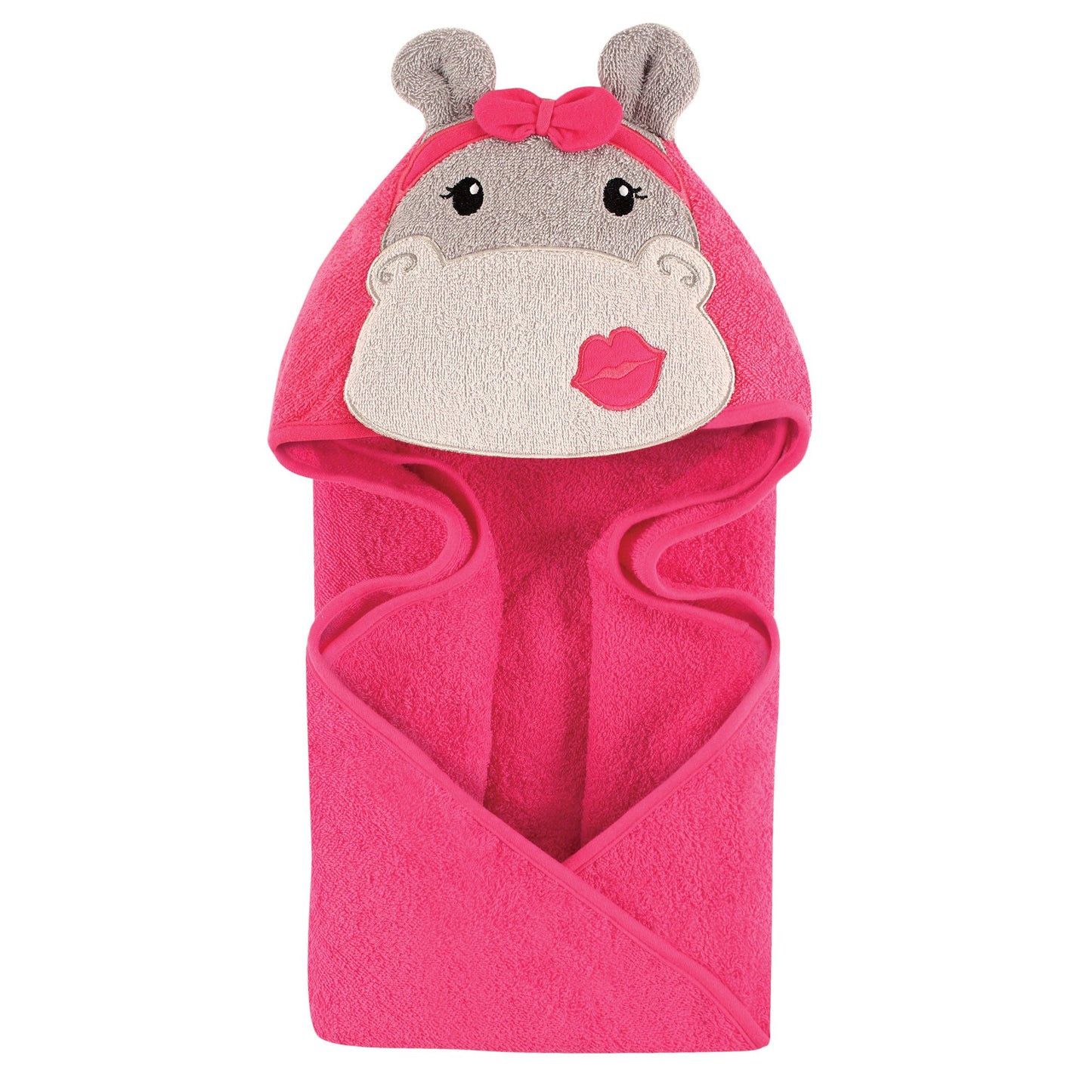 Hudson Baby Unisex Baby Cotton Animal Face Hooded Towel, Pink Hippo, One Size