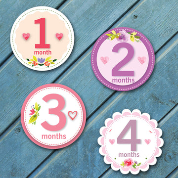 Baby Monthly Milestone Stickers For Girls By Turtlesurfers | Floral Designs With Holiday Themes Included! | All Months And First