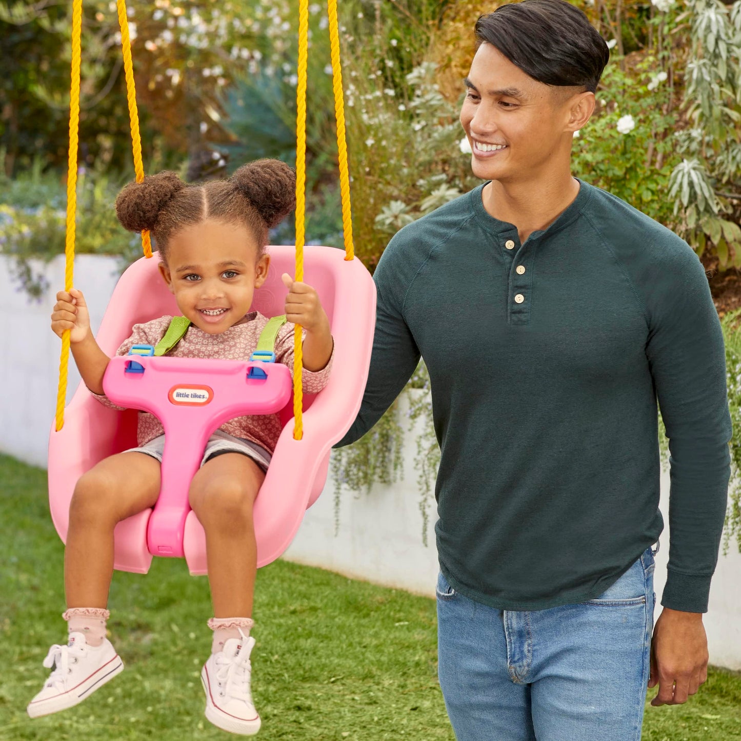 Little Tikes Snug 'N Secure Pink Swing With Adjustable Straps, 2-In-1 For Baby And Toddlers Ages 9 Months - 4 Years,16'D X 16.3