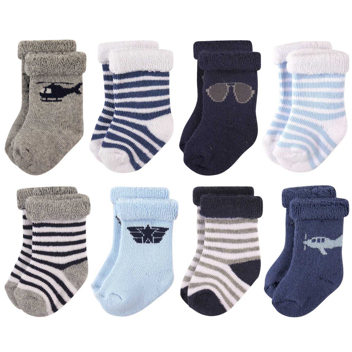 Hudson Baby Unisex Cotton Rich Newborn And Terry Socks, Aviator, 0-6 Months Us