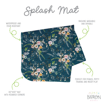 Bapronbaby Boho Floral Splash Mat - Waterproof Catch-All For Under High Chairs, Floors, Tables, Playtime Or Arts & Crafts - Mach