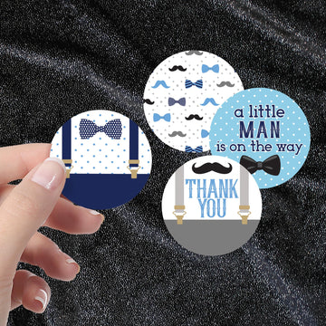 Little Man Baby Shower Thank You Stickers - 1.75 In - 40 Labels