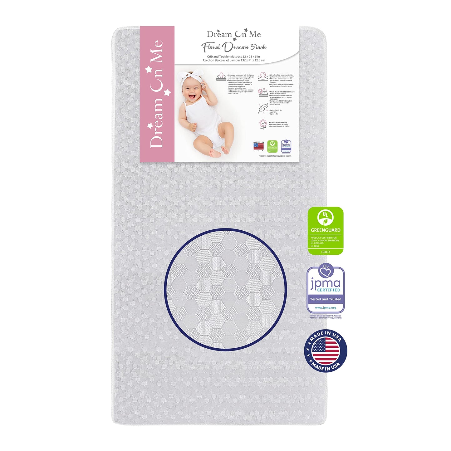 Dream On Me Chelsea 5-In-1 Convertible Crib In White, Jpma Certified