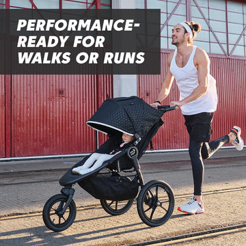 Baby Jogger Summit X3 3-Wheel Jogging Stroller With Hand Brake, One-Hand Compact Fold & All-Wheel Suspension, Midnight Black