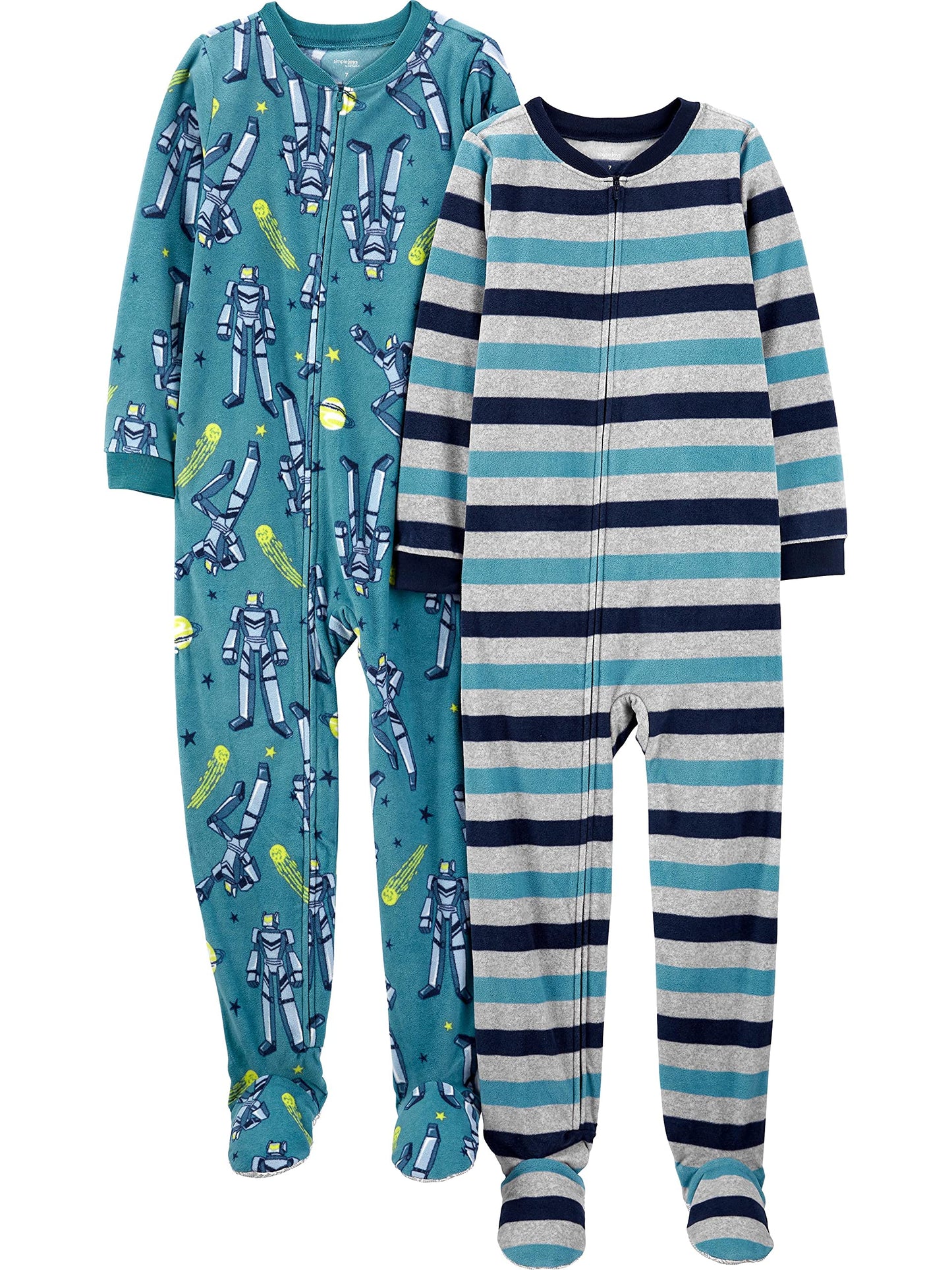 Simple Joys by Carters Kid Little Boys 2-Pack Loose-Fit Fleece Footed Pajamas, Transformers/Stripes, 7