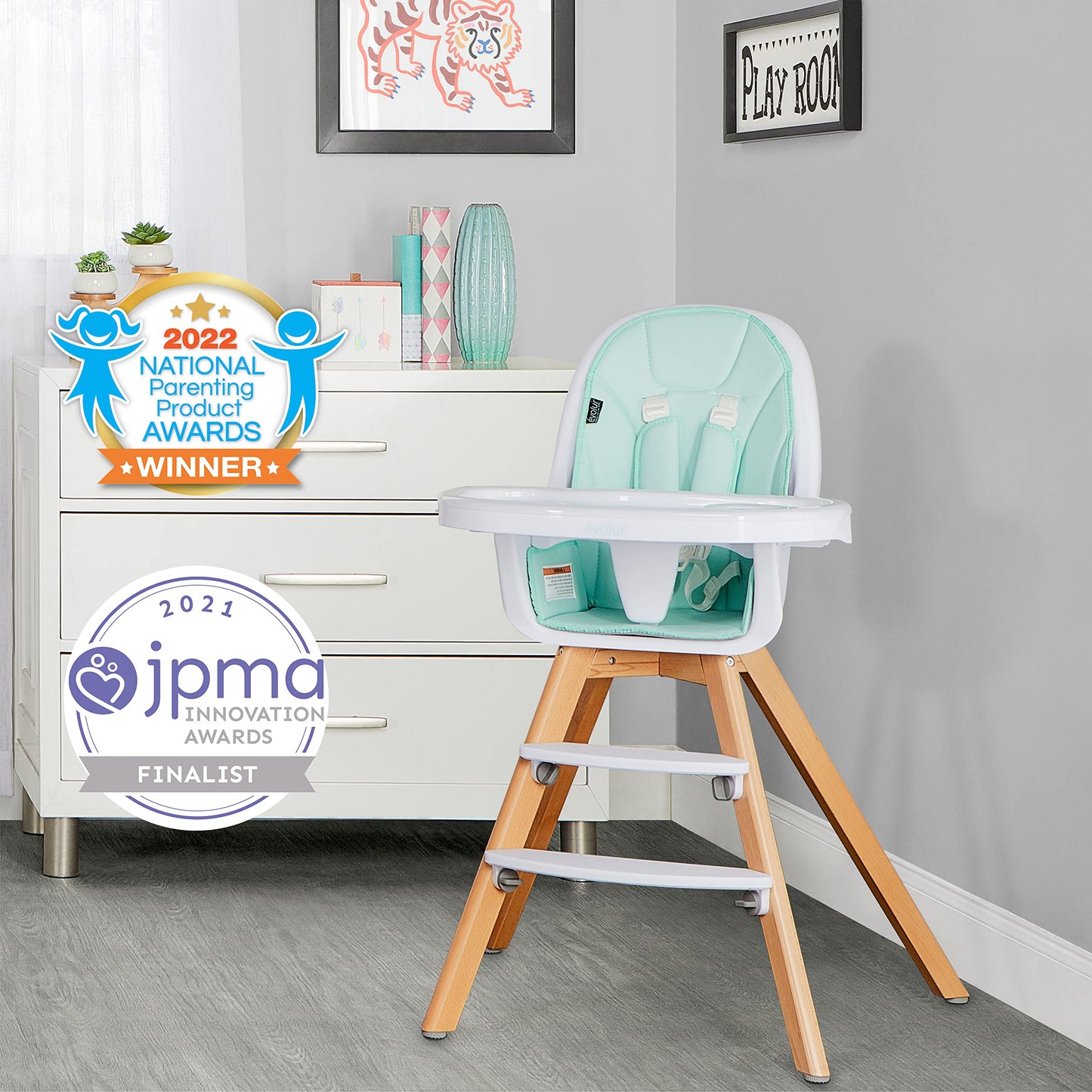 Evolur Zoodle 2 in 1 Convertible Baby High Chair in Mint