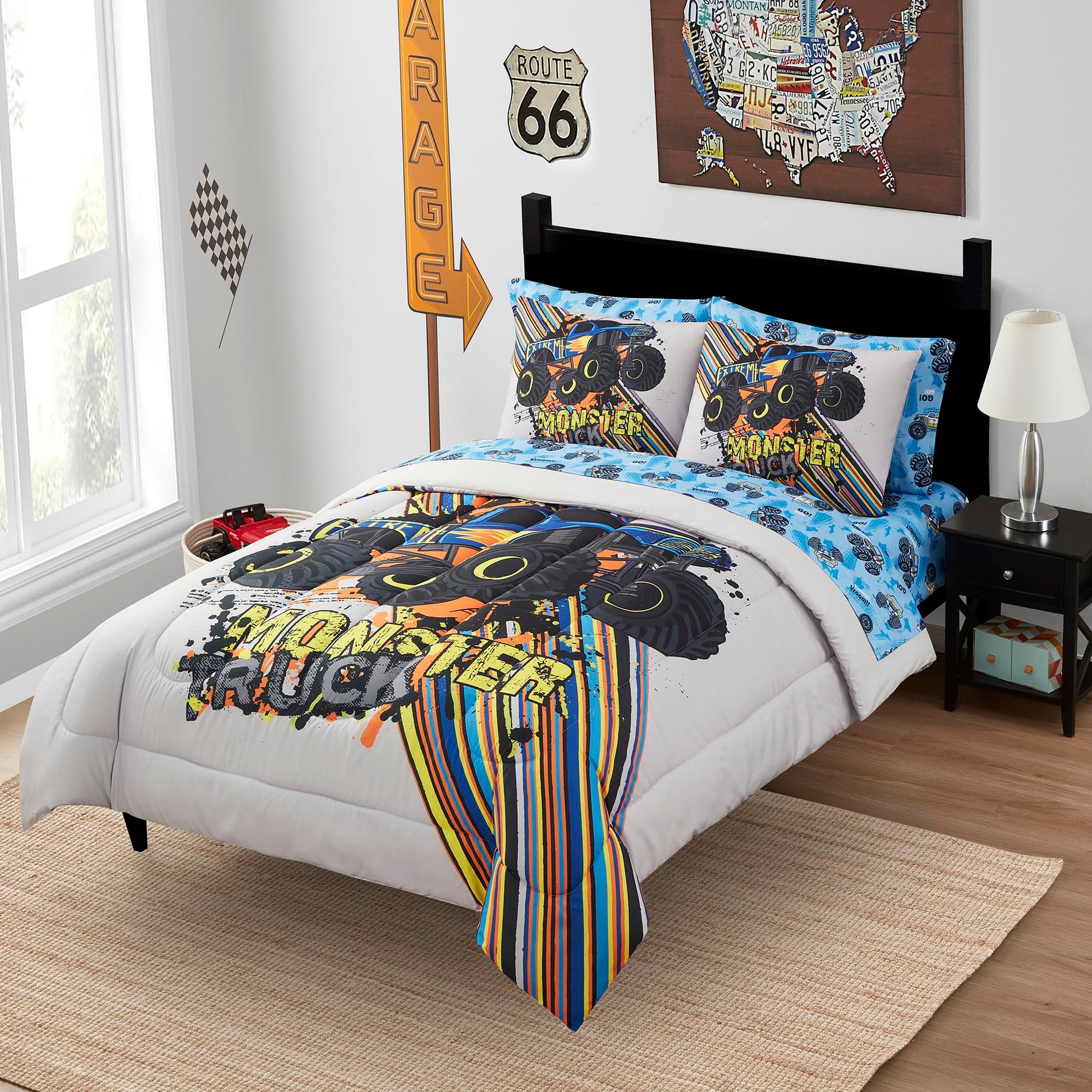 Kids Bedding Set Bed In A Bag For Boys And Girls Toddlers Printed Sheet Set And Comforter, Full, Monster Truck