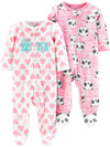 Simple Joys By Carter'S Baby Girls' Fleece Footed Sleep And Play, Pack Of 2, Pink Heather Panda/White Hearts, Newborn