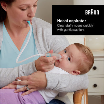 Braun Manual Nasal Aspirator - Mucus Remover, Blocked Nose Relief, Manual Suction Power, 2 Nose Tip Sizes, Newborn, Baby, And Ch