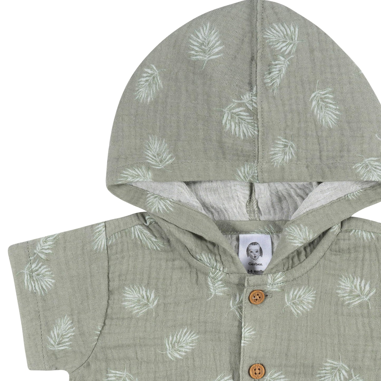 Gerber Baby Boys Hooded Cotton Romper, Palms, 3-6 Months