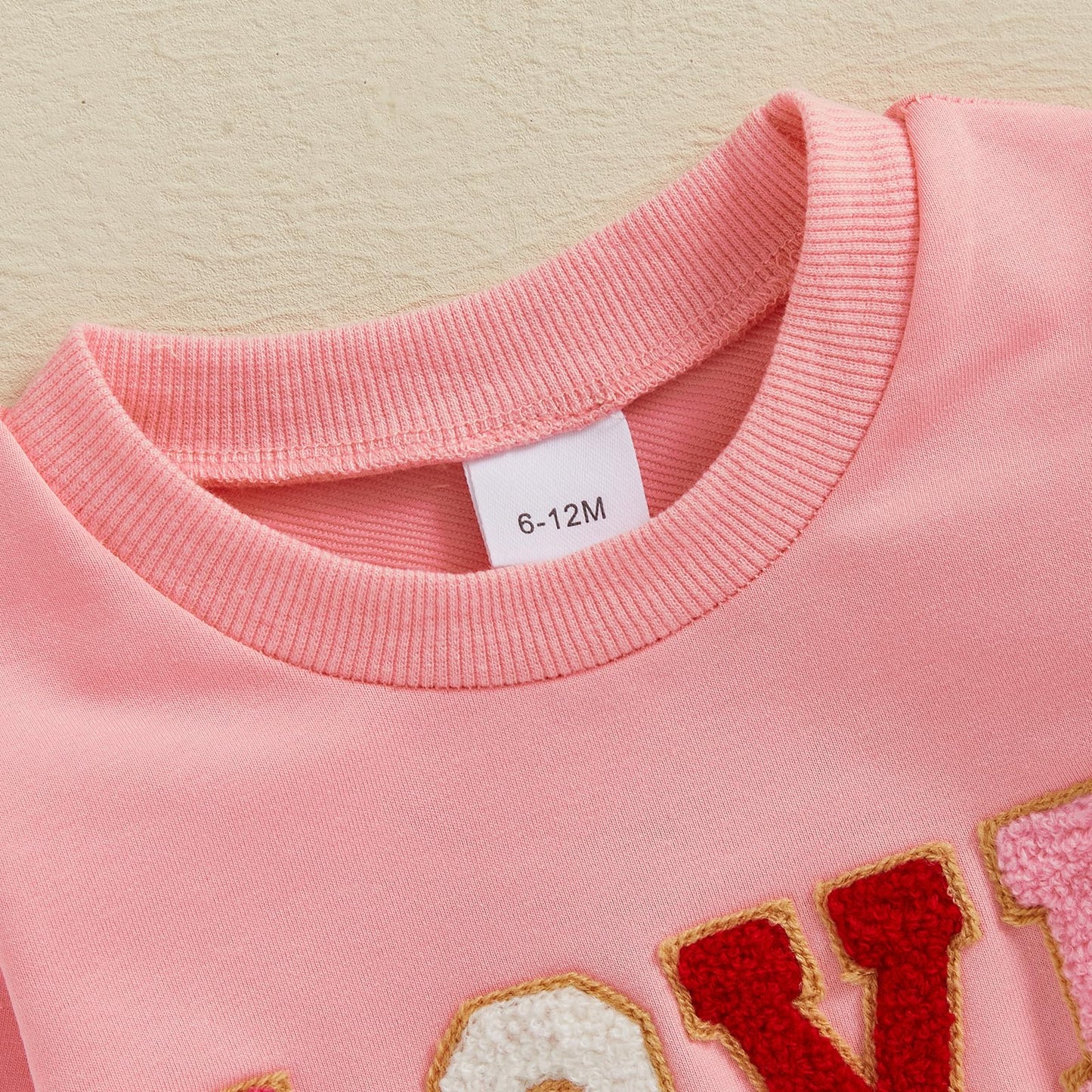 Dcohmch Toddler Girl Valentines Day Outfit Letter Embroider Sweatshirt Shirt Heart Pants Baby Girls Spring Clothes (Pink, 12-18