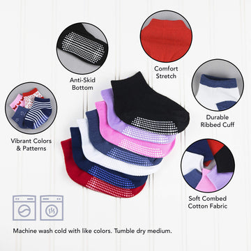 Debra Weitzner 12 Pairs Non-Slip Toddler Socks With Grips For Baby Boys And Girls - Anti-Slip Crew Socks For Infant 'S And Kids