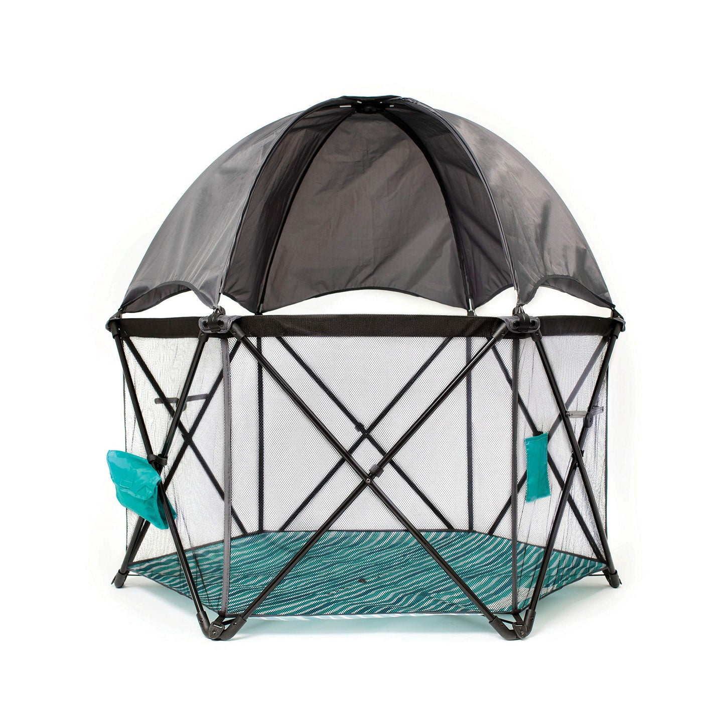 Baby Delight Go With Me Eclipse Mesh Portable Playard Playpen Sun Canopy Indoor And Outdoor Watercolor Stripe Base