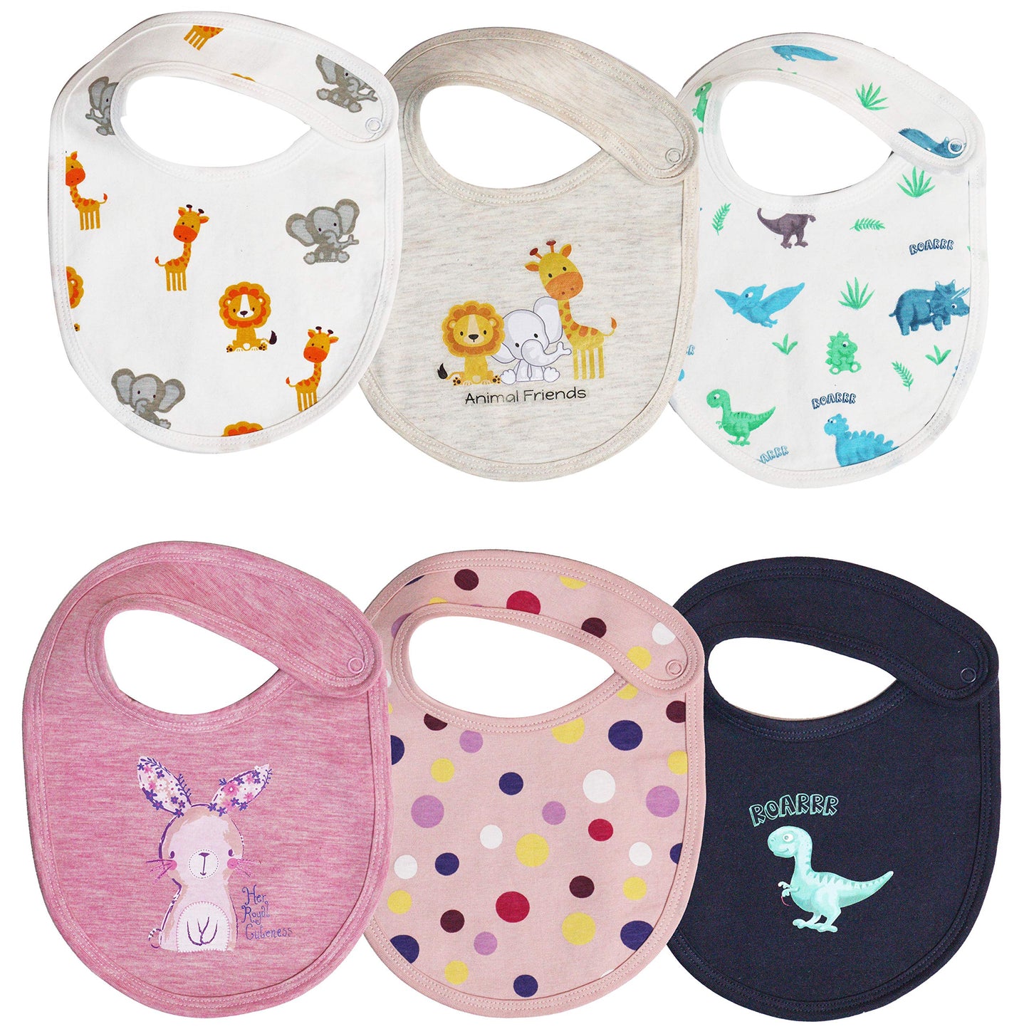 Real Baby Pure Cotton Bibs Multicolored (02 Years, Pack Of 6)