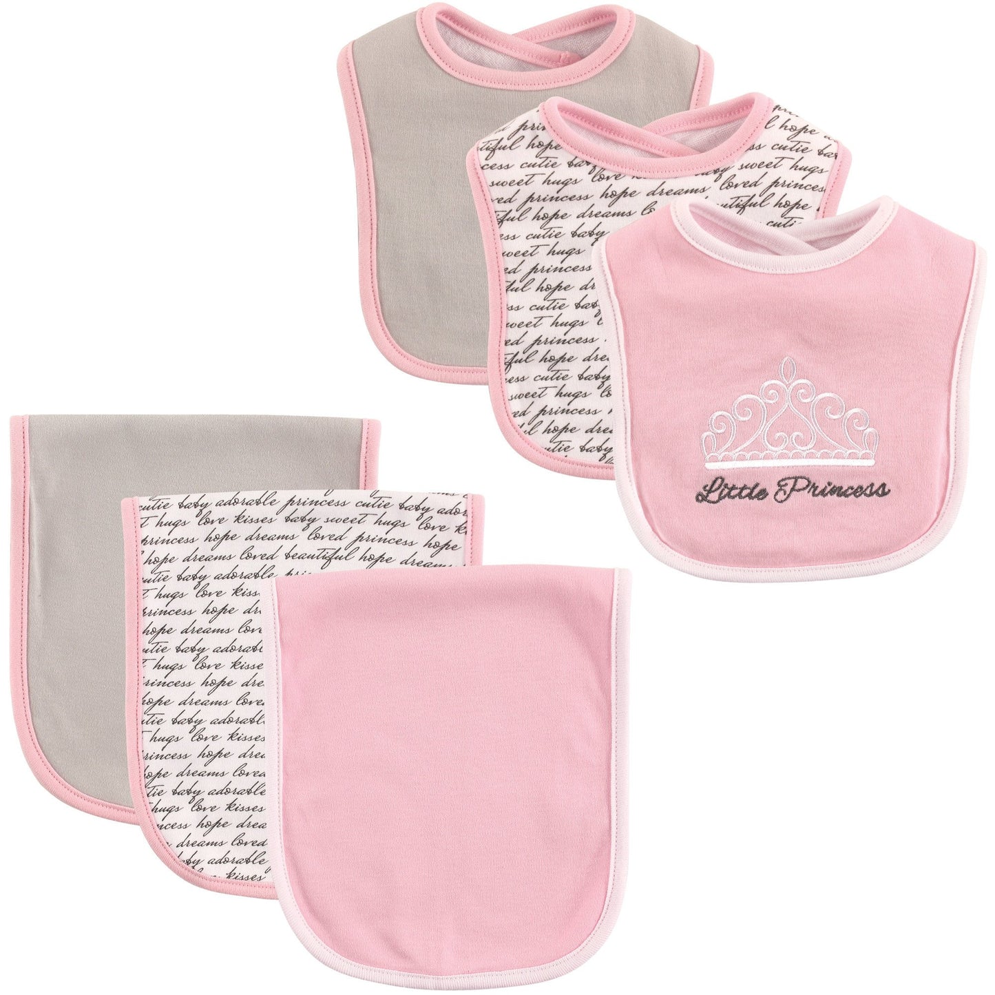 Hudson Baby Unisex Baby Cotton Bib And Burp Cloth Set, Princess, One Size