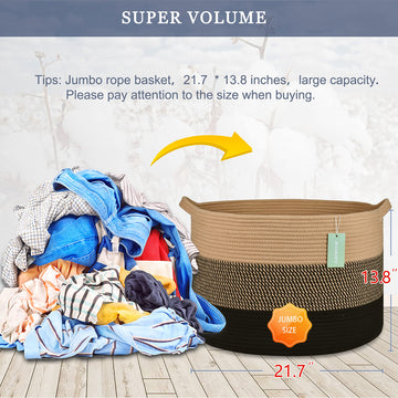 Bosroty Extra Large Blanket Basket 87L, Laundry Hamper, Baby Nursery Hamper, Large Laundry Basket For Girls Boys, Cotton Rope Ba