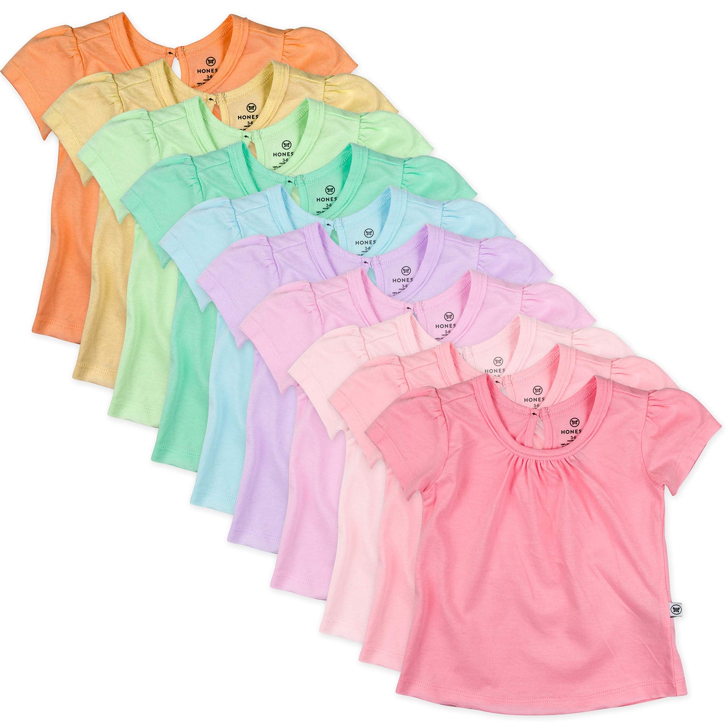 HonestBaby unisex baby Organic Cotton Puff Sleeve T-shirt Multi-packs and Toddler T Shirt Set, 10-pack Rainbow Girl, 12 Months U