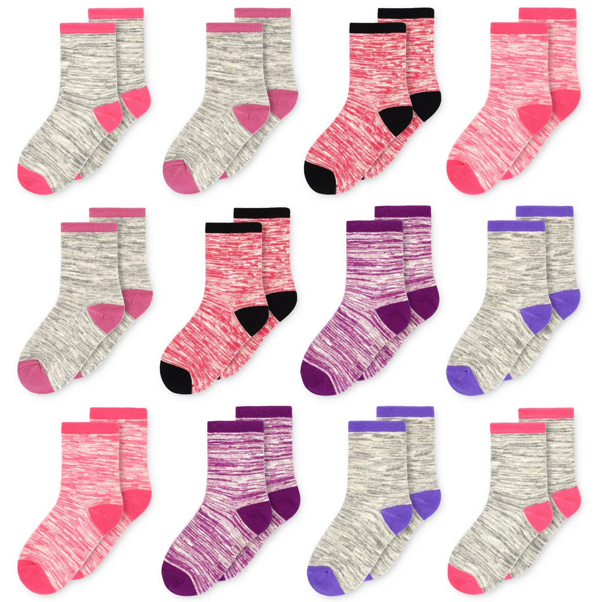 Sptramle Girls Socks, Kids Crew Socks For Active Girls Boys Toddler Children(7-10 Years Old), 12 Pairs Dress Cushion Mid Cut Soc
