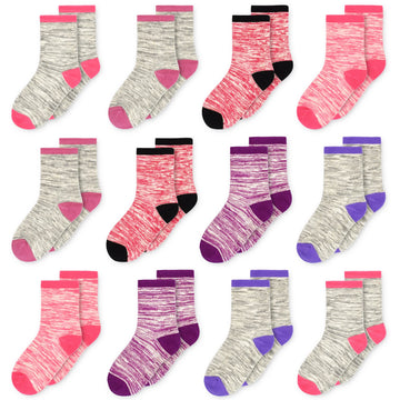 Sptramle Girls Socks, Kids Crew Socks For Active Girls Boys Toddler Children(7-10 Years Old), 12 Pairs Dress Cushion Mid Cut Soc