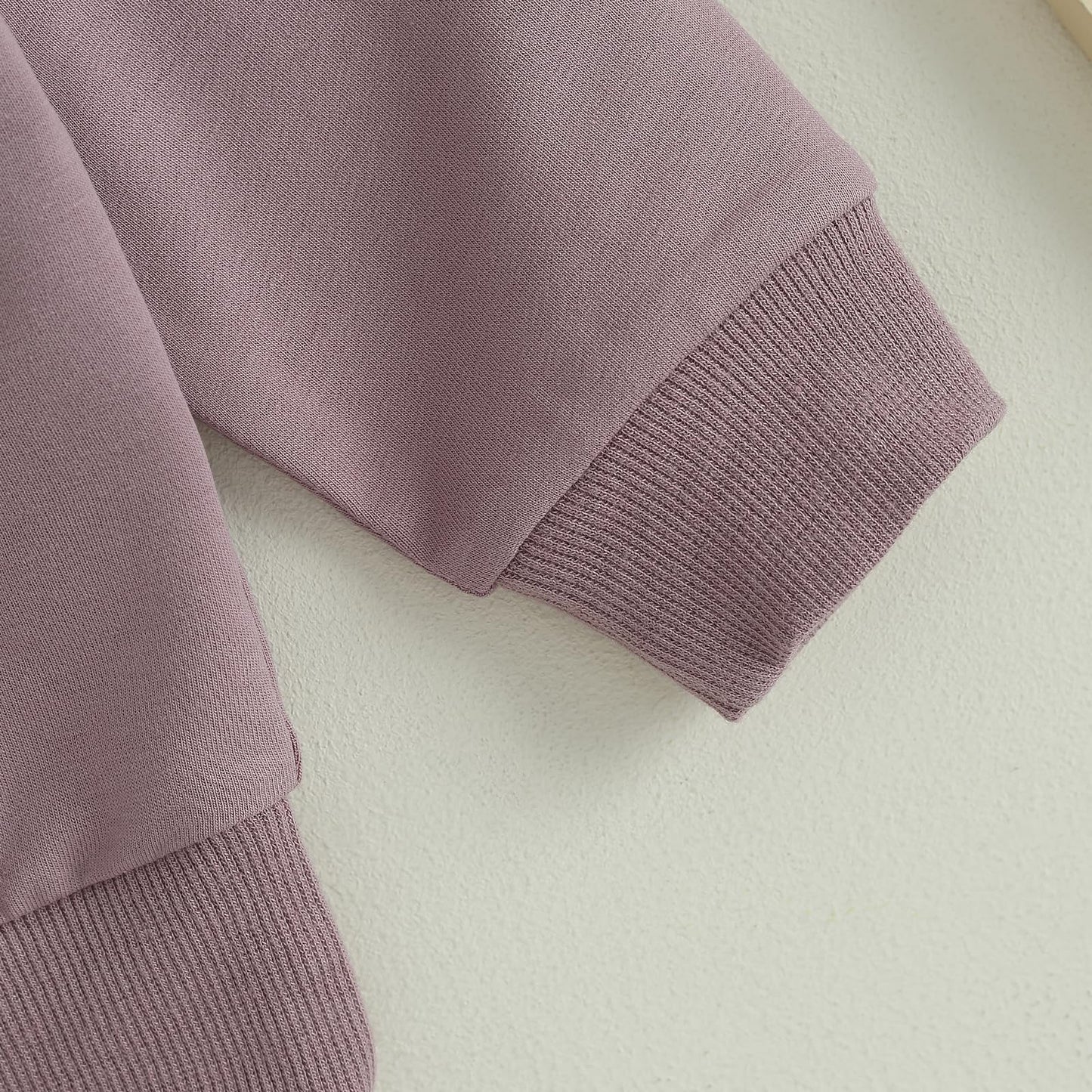 Baby Girl Clothes Winter Sets Fall Crewneck Sweatshirt Pocket Pants Solid Color Outfits Infant Toddler Girls Suit (Solid Purple,