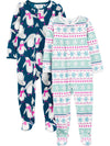 Simple Joys By Carter'S Kids' Holiday Loose-Fit Flame Resistant Fleece Footed Pajamas, Fair Isle/Penguin, 6-9 Months