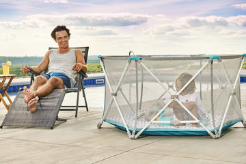 Regalo My Portable Play Yard Deluxe With Removable Pad, Indoor And Outdoor, Bonus Kit, Aqua, 6-Panel