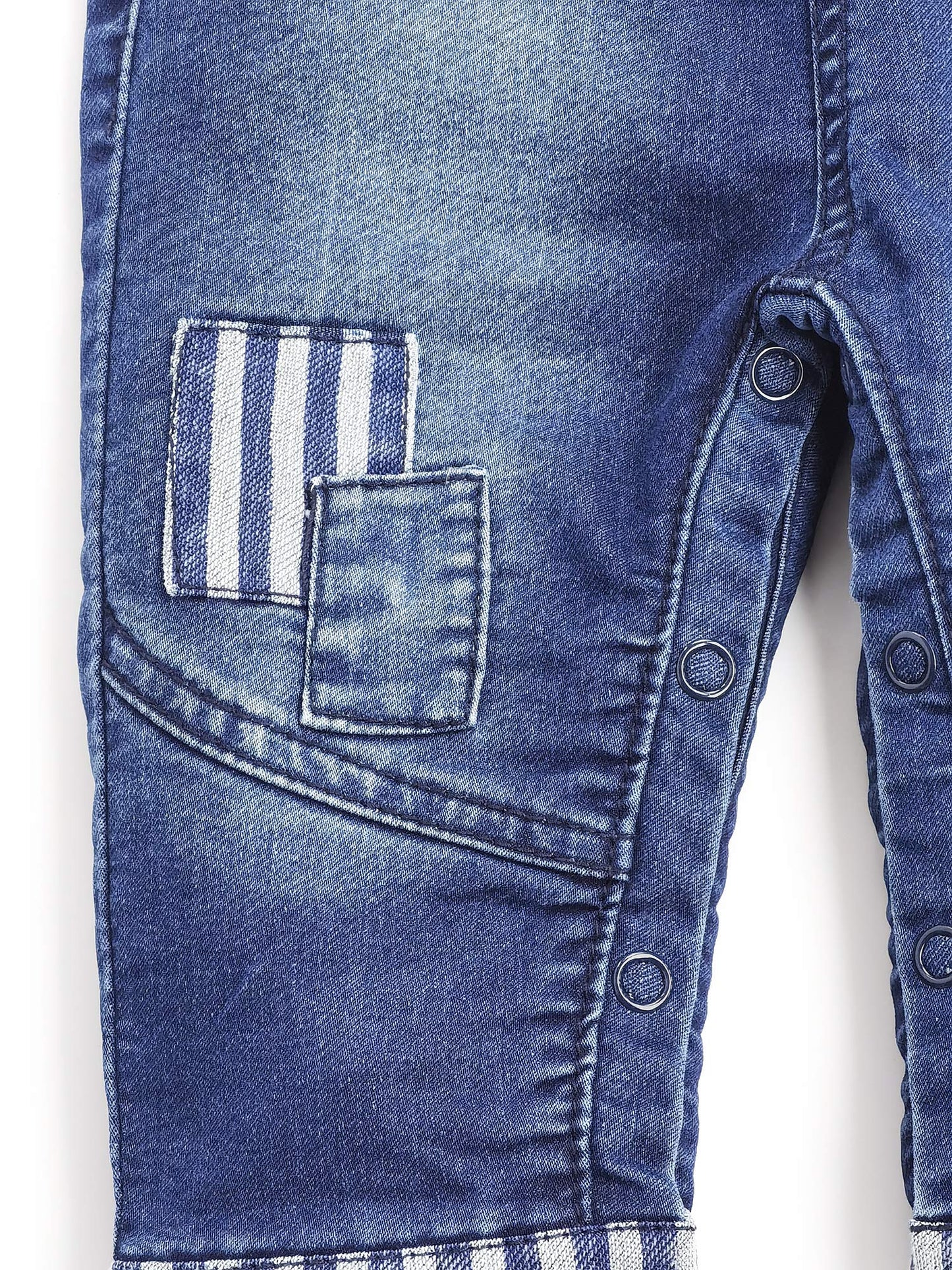 Kidscool Space Baby Boys Easy Diaper Changing Snap Legs Bib Pocket Patched Denim Overalls,Blue,18-24 Months