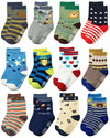 RATIVE Non Skid Anti Slip Crew Socks With Grips for Baby Toddlers Boys (1-3T, 12-pairs/RB-71518)
