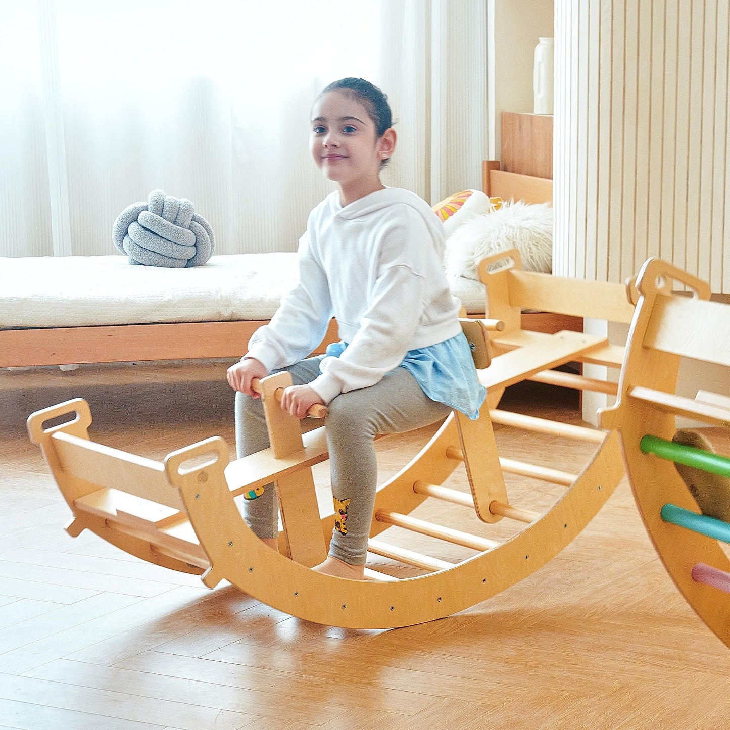 Avenlur Bailis Ultimate 3-In-1 Playset For Kids - Seesaw, Climbing Arch And Rocker - Waldorf And Montessori Climbing Toy For Chi