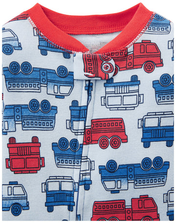 Simple Joys By Carter'S Baby Boys' 3-Pack Snug Fit Footed Cotton Pajamas, Blue Firetruck/Grey Stripe/White Dinosaur, 5T