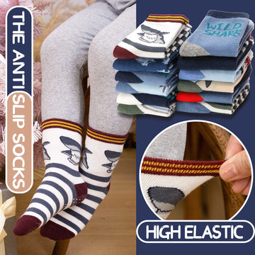 Antsang Baby Boys Grips Socks Kids Toddlers Infants Non Slip/Anti Skid Crew Cotton Socks 12 Pairs (Boy'S-Shark(12 Pairs),5-8 Y)