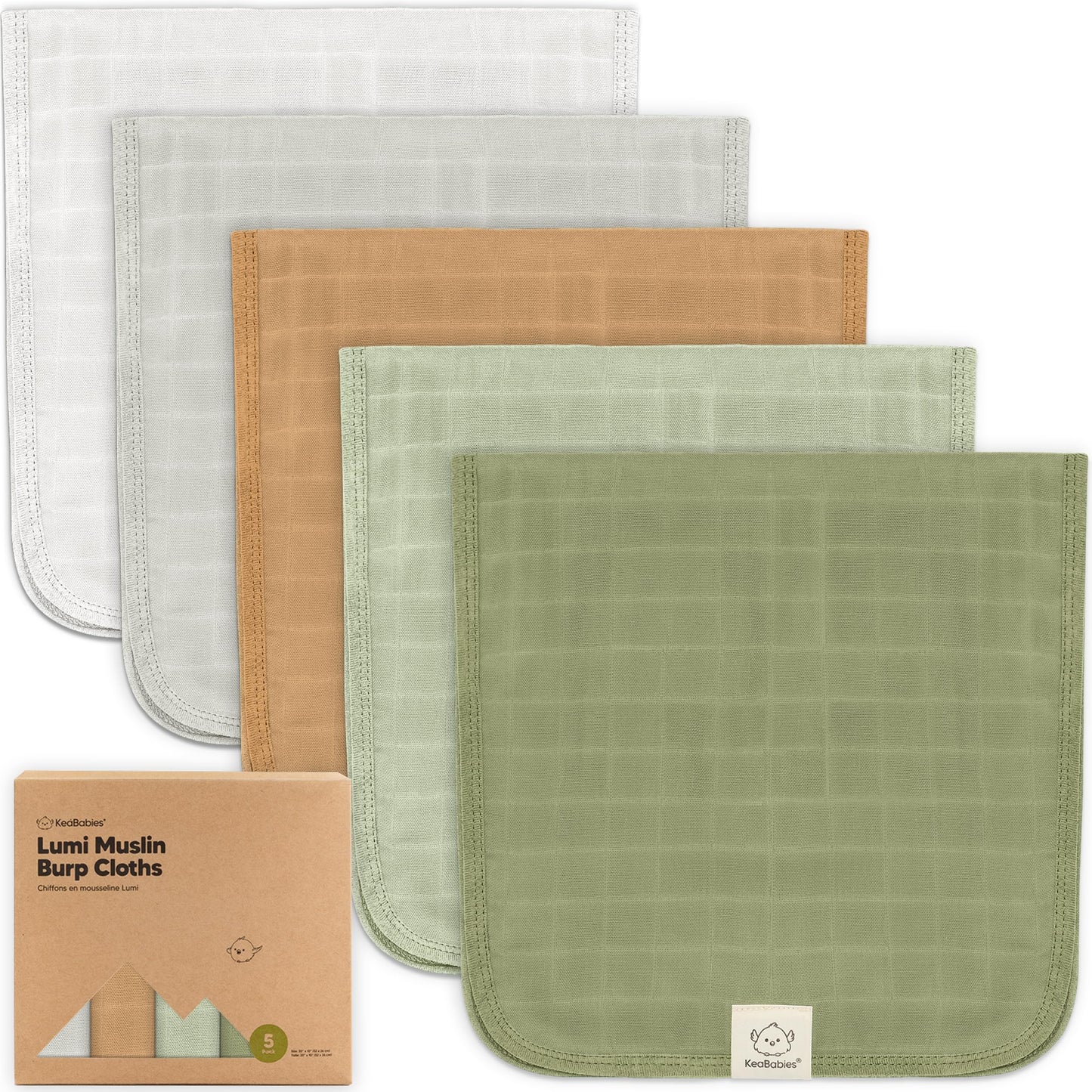 5-Pack Cotton Muslin Burp Cloths Baby Girls, Boys - Soft & Absorbent Spit Up Burp Rags, Large Muslin Towel, Cotton Wash Cloths f