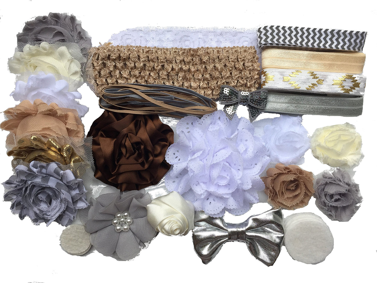 Bowtique Emilee Mini Headband Kit Makes 14 Headbands, Diy Baby Headband Kit - Neutrals