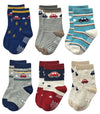 Rative Non Skid Anti Slip Slipper Cotton Crew Socks With Grips For Baby Toddlers Kids Boys (6-12 Months,6-Pairs/Rb-712)