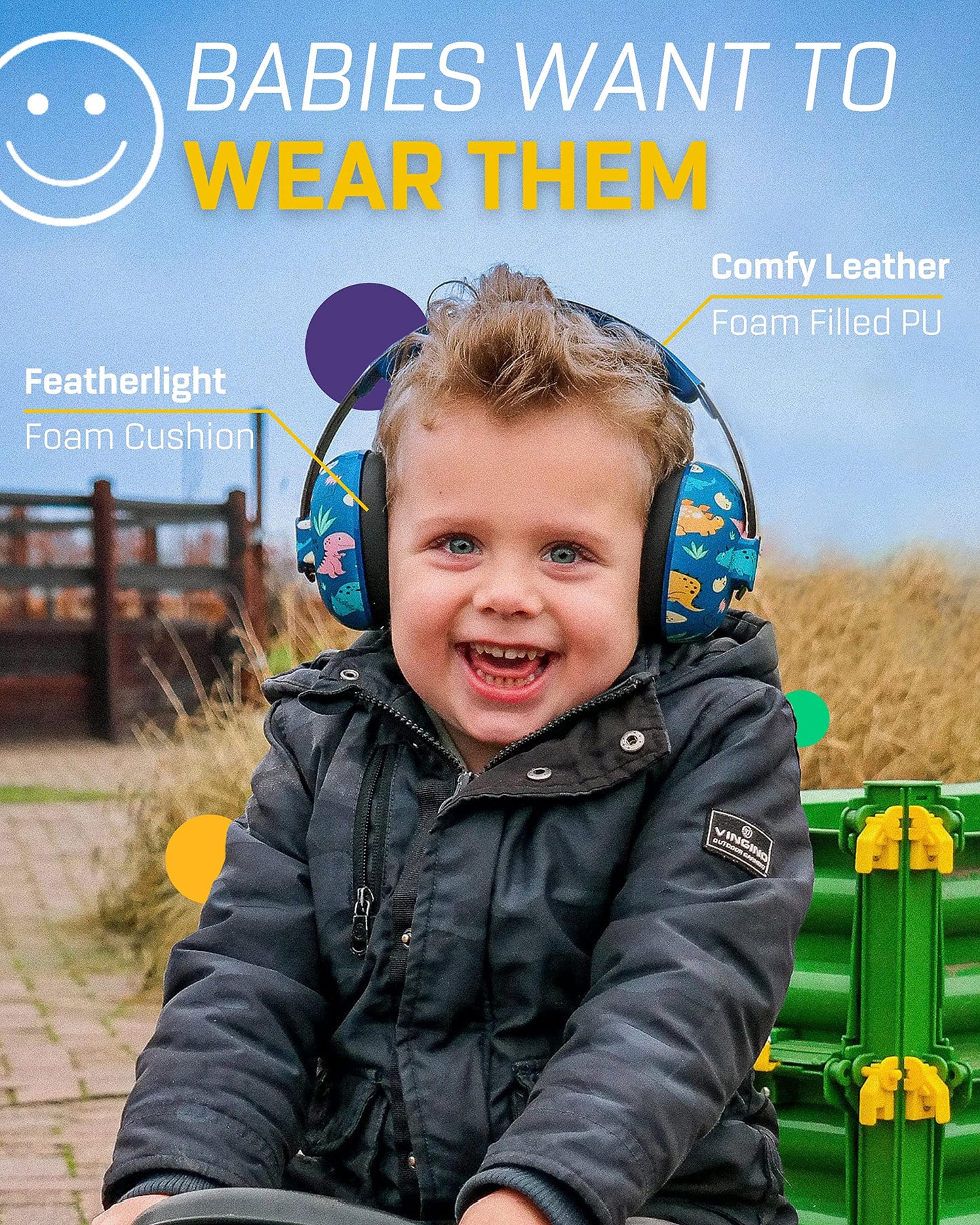 Vanderfields Baby Ear Protection Noise Cancelling Headphones For Babies, Toddlers, Infants 3 Months To 2 Years,Dinosaur Club