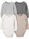 Simple Joys By Carter'S Unisex Babies' Long-Sleeve Thermal Bodysuits, Pack Of 4, Beige/Dark Grey/Grey/Ivory, Preemie