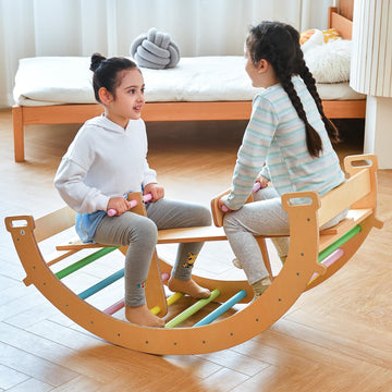 Avenlur Bailis Ultimate 3-In-1 Playset For Kids - Seesaw, Climbing Arch And Rocker - Waldorf And Montessori Climbing Toy For Chi