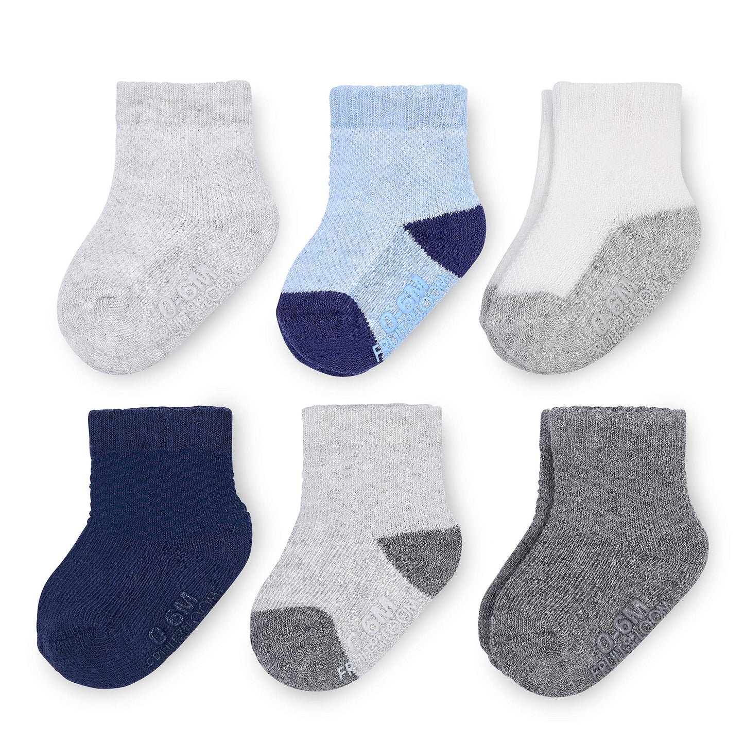 Fruit Of The Loom Baby 6-Pack All Weather Crew-Length Socks, Mesh & Thermal Stretch - Unisex, Girls, Boys (0-6 Months, Blue)