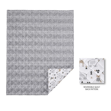 Levtex Baby Bailey Bear, Animals, Woodland, Charcoal, Beige, White -5Pc Toddler Set - Neutral Kids Bedding - Reversible Quilt, F